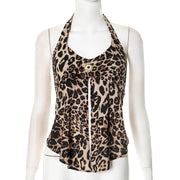 European And American Contrast Color Halter Leopard Print Printed Sexy Top For Women