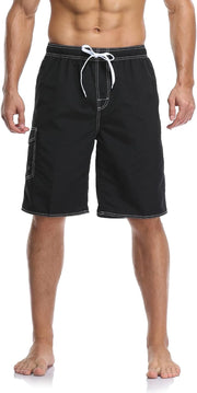 Mens Quick Dry Swim Trunks Striped Print Board Shorts with Mesh Lining