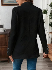 Elegant Plus Size Women'S Casual Knit Polyester Jacket With Double Button Detail And Decorative Pockets