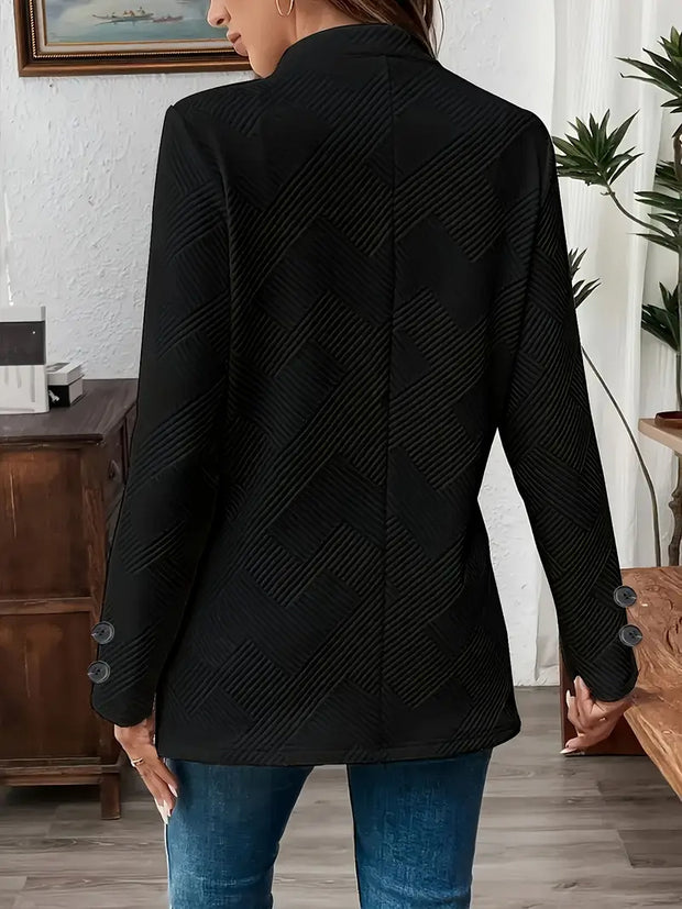 Elegant Plus Size Women'S Casual Knit Polyester Jacket With Double Button Detail And Decorative Pockets