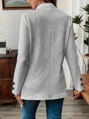 Elegant Plus Size Women'S Casual Knit Polyester Jacket With Double Button Detail And Decorative Pockets