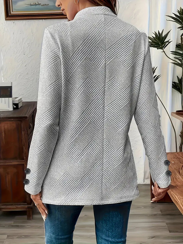Elegant Plus Size Women'S Casual Knit Polyester Jacket With Double Button Detail And Decorative Pockets