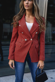 Women's Houndstooth Blazer Pocket Coat